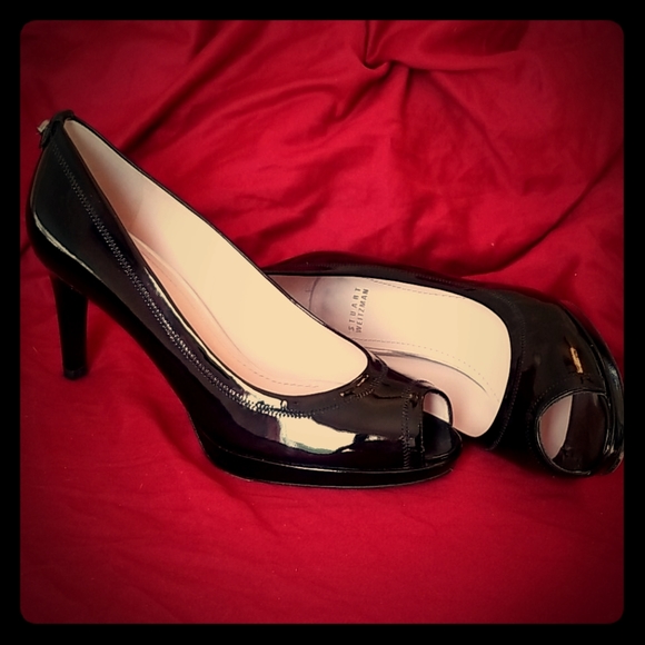 Stuart Weitzman Black Patent Peep Toe Heel - Picture 1 of 11